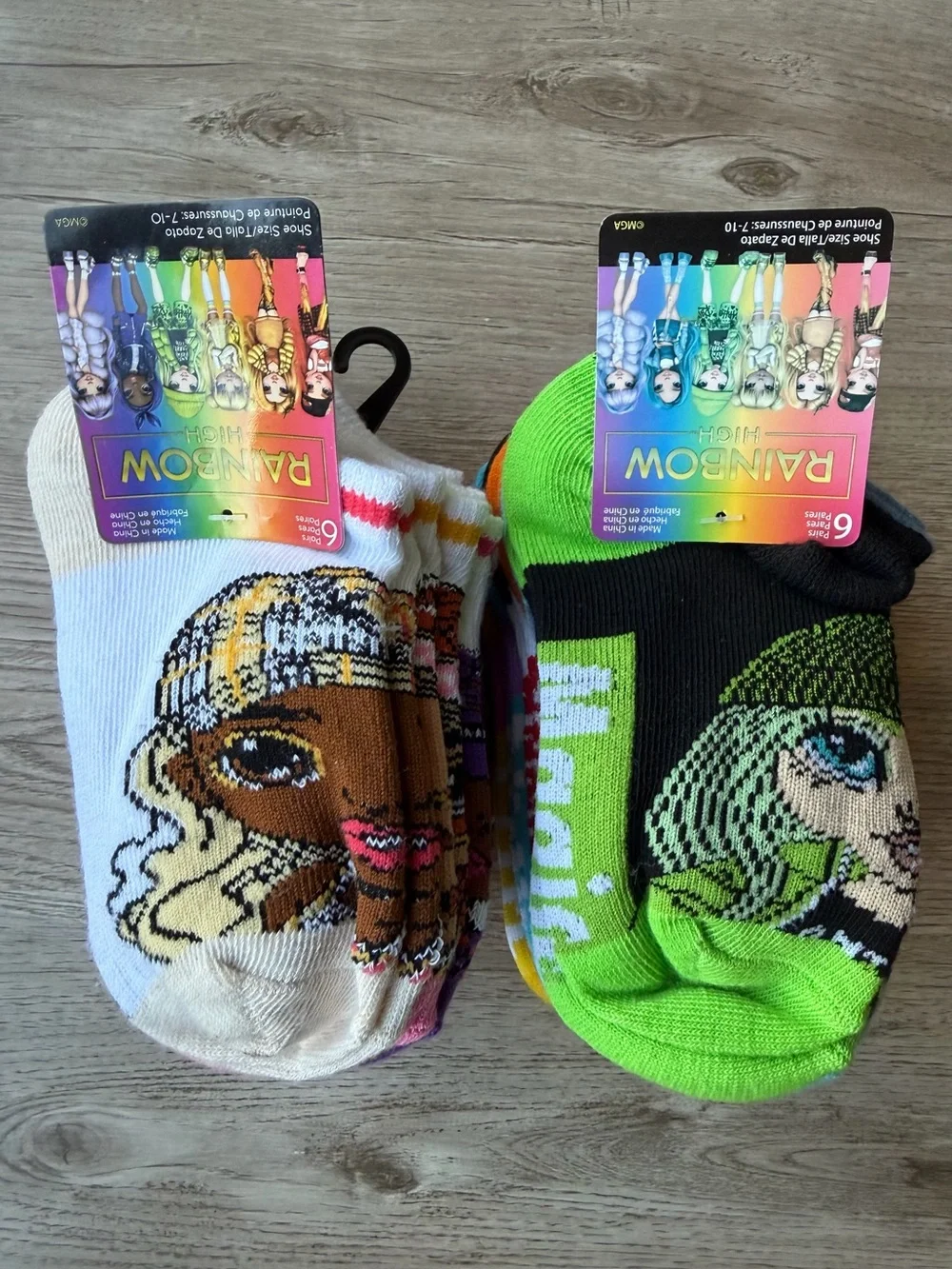 Rainbow High Girls 6-Pair Ankle Socks Bundle 12 Pairs Total NWT Shoe Size 7-10